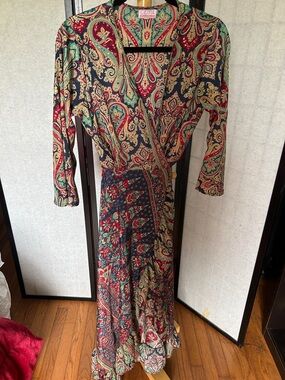 Cienna Red Paisley Wrap Maxi Dress with Long Sleeves